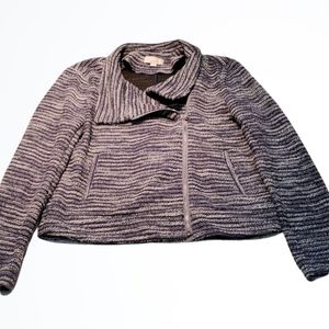 Ann Taylor LOFT Navy White Asymmetrical Knit Zip Up Blazer Size S Bust 37 Inches